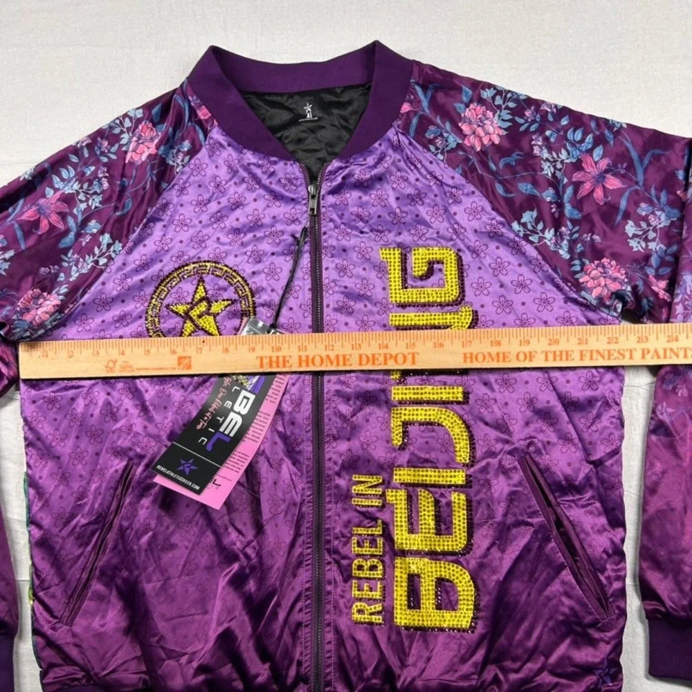Rebel Athletic Bomber Jacket Womens L Beijing Satin Sequin Dragon Great Wall